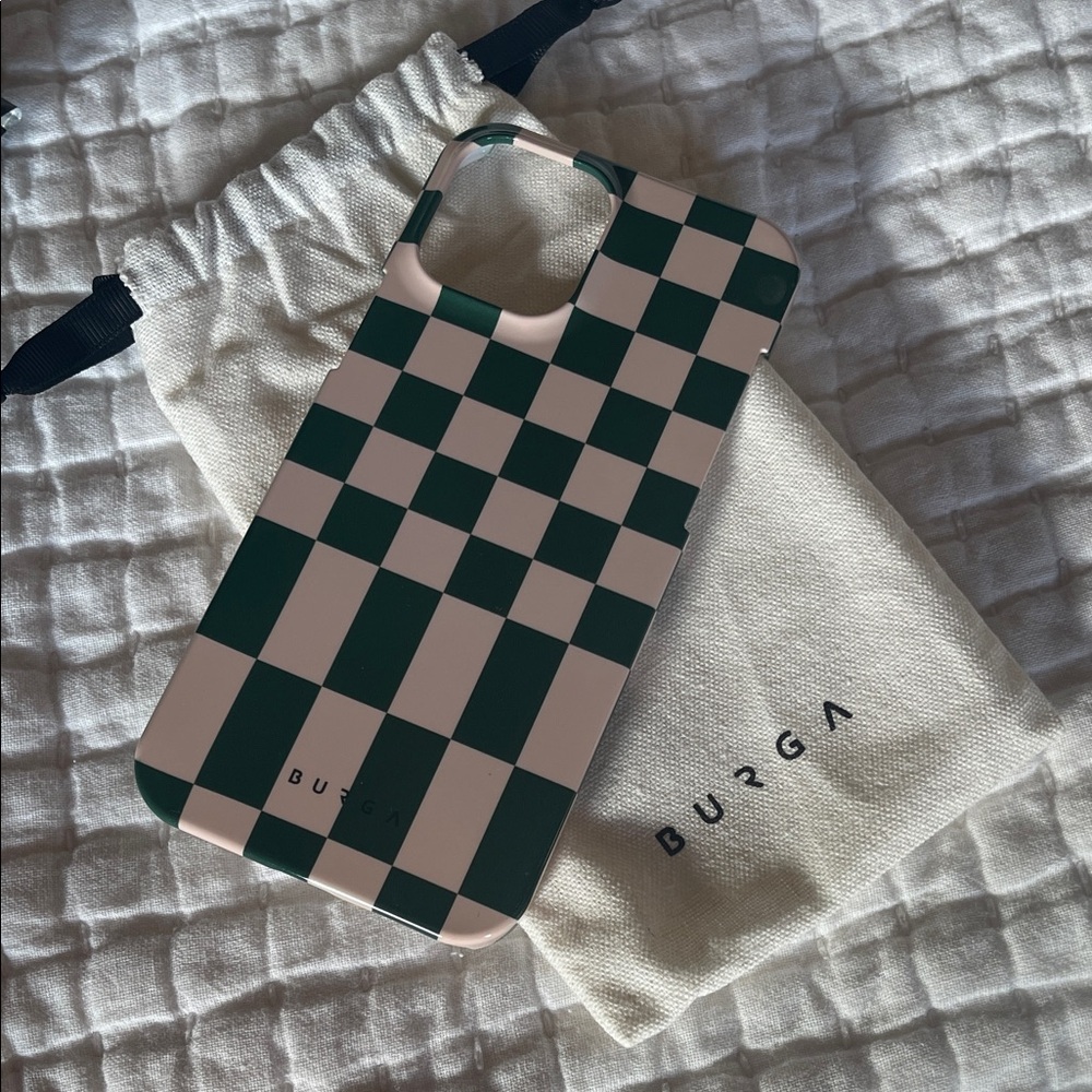 Burga Green &White(light pink) Checkered iPhone-12 PRO MAX Case-NEW-NEVER USED